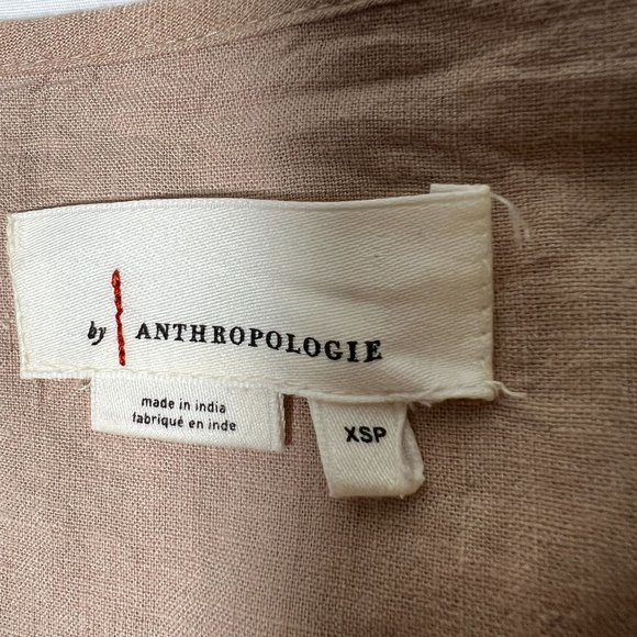 Anthropologie The Somerset Flowy Maxi Dress Linen Tiered Tan Light Brown XSP - Picture 6 of 15